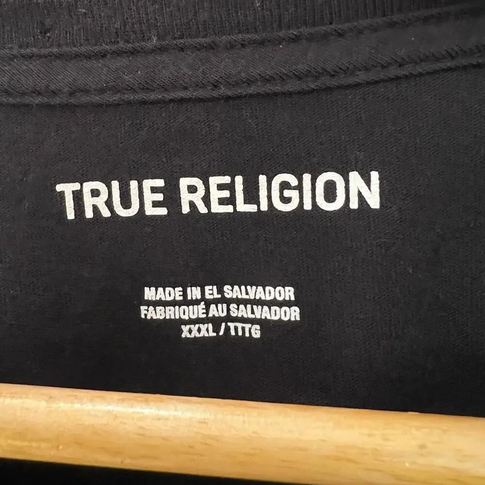 True Religion Mens Black Cotton Short Sleeve Crew Neck Pullover T-Shirt Size 3XL